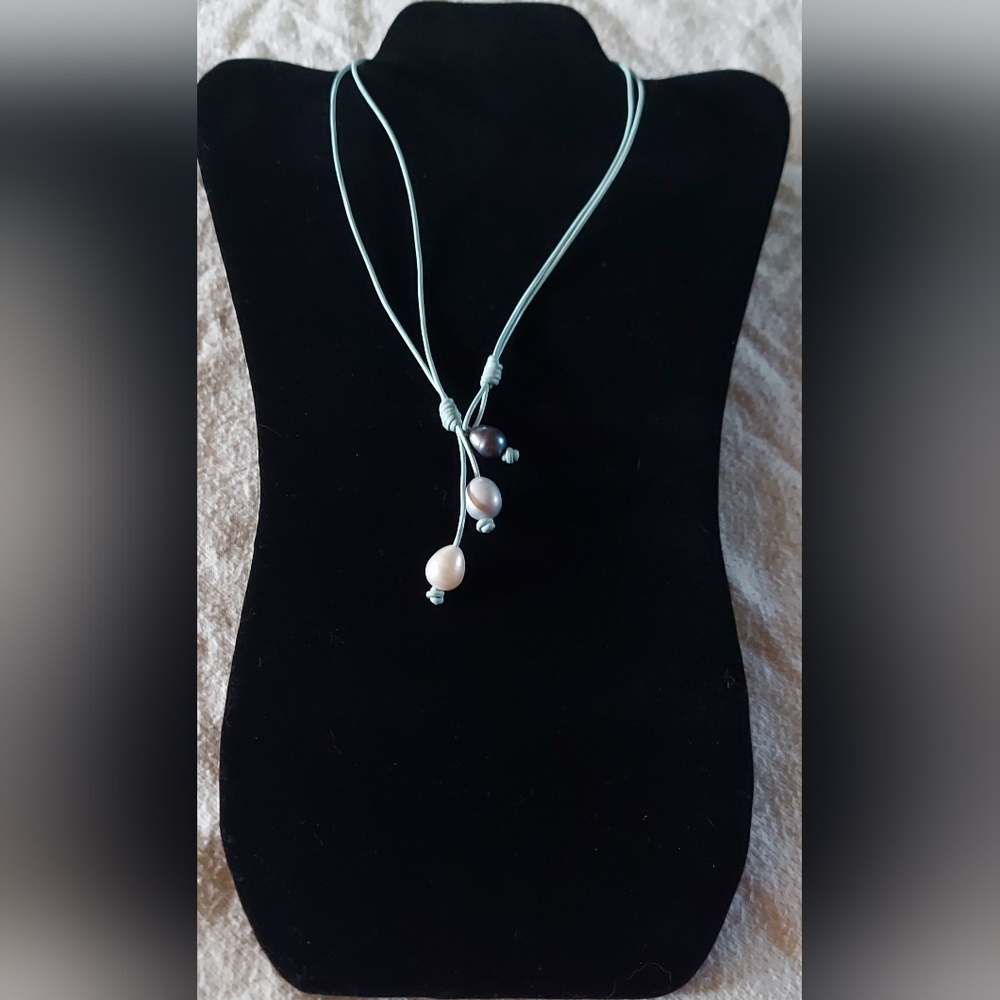 Handmade Peacock, Silver & White Pearl & Mint Green Leather